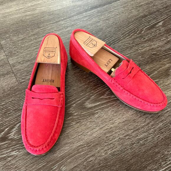 EUC J.Crew James Suede Loafers Soft Fuchsia Size 8 Italy Made Leather Red Shoe - Picture 10 of 16